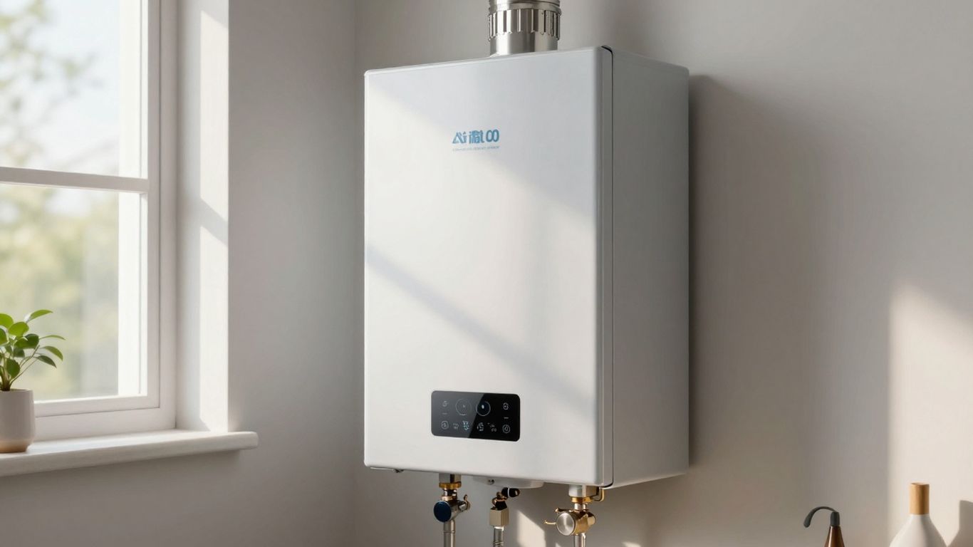 Chaudière à gaz à condensation moderne dans une pièce lumineuse.