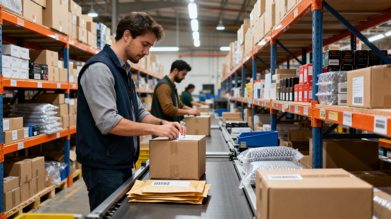 Warehouse team preparing ecommerce orders