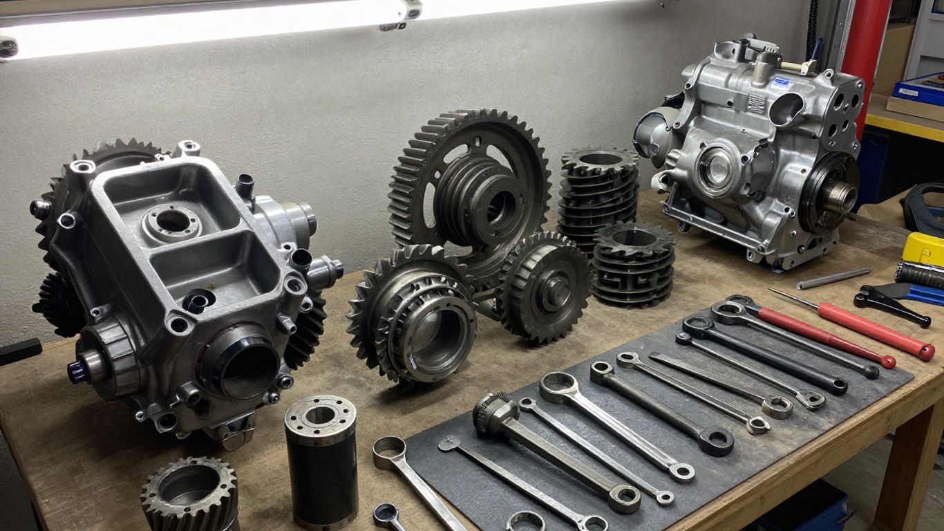 Mechanic inspecting salvaged ATV parts