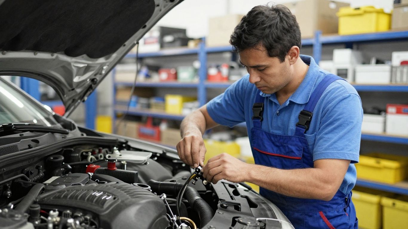 A professional mechanic inspecting a salvaged car engine