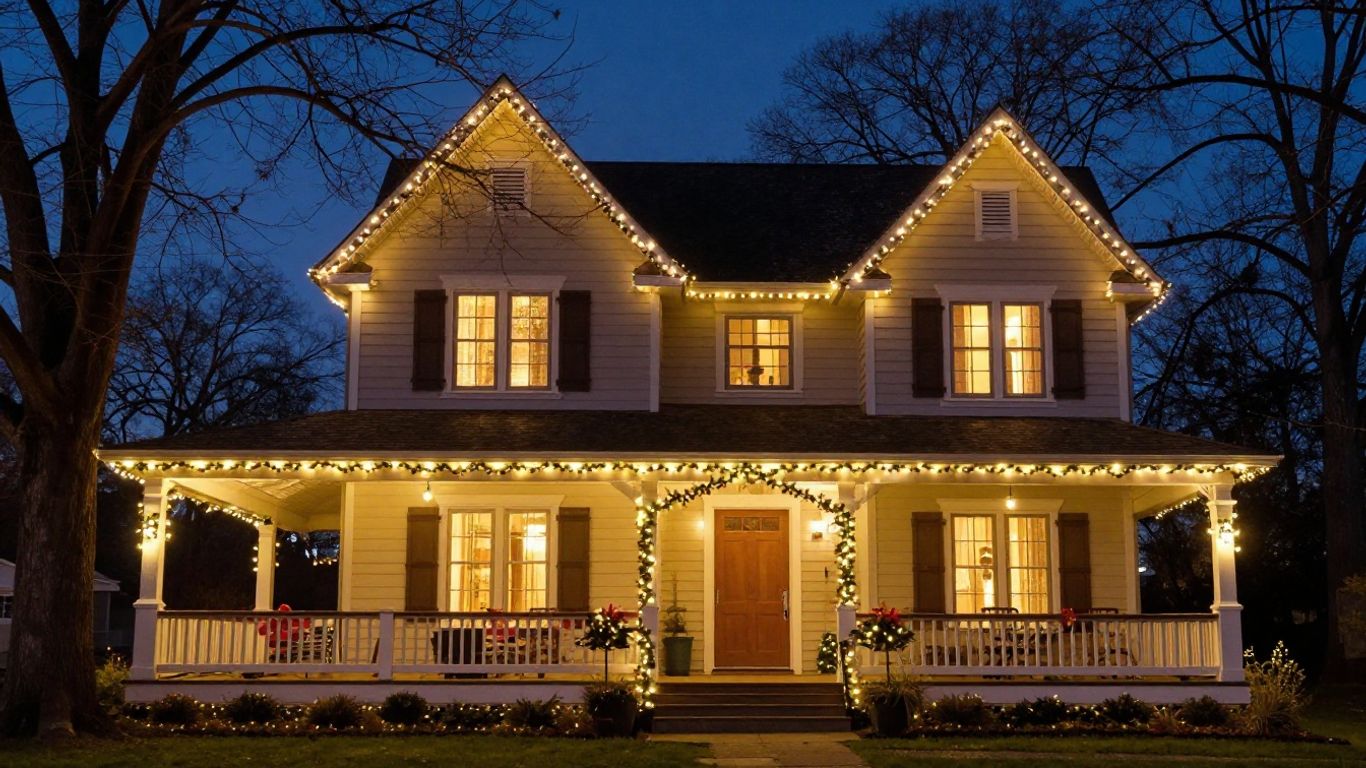 House with permanent Christmas lights in Godfrey.