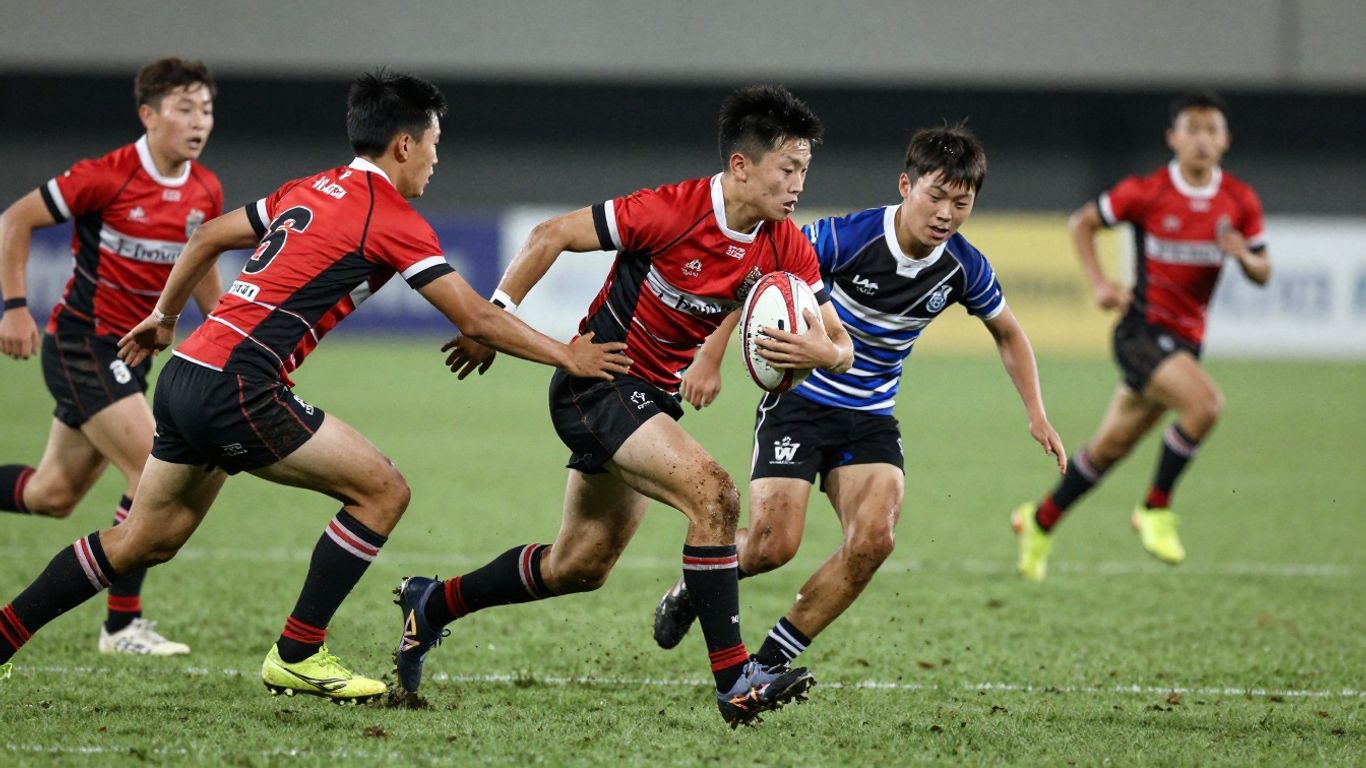 Junior rugby league players in action on a field
