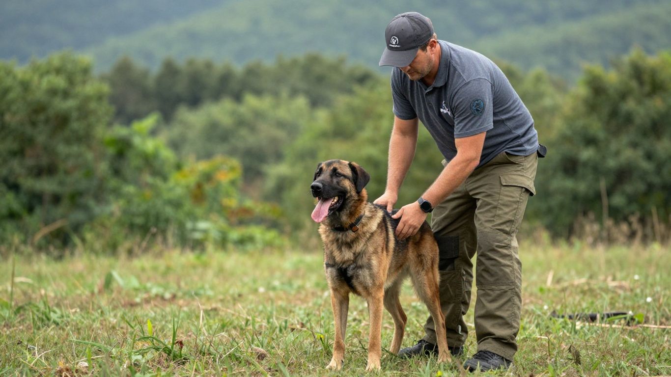 Professional dog training session in a natural Tennessee setting.