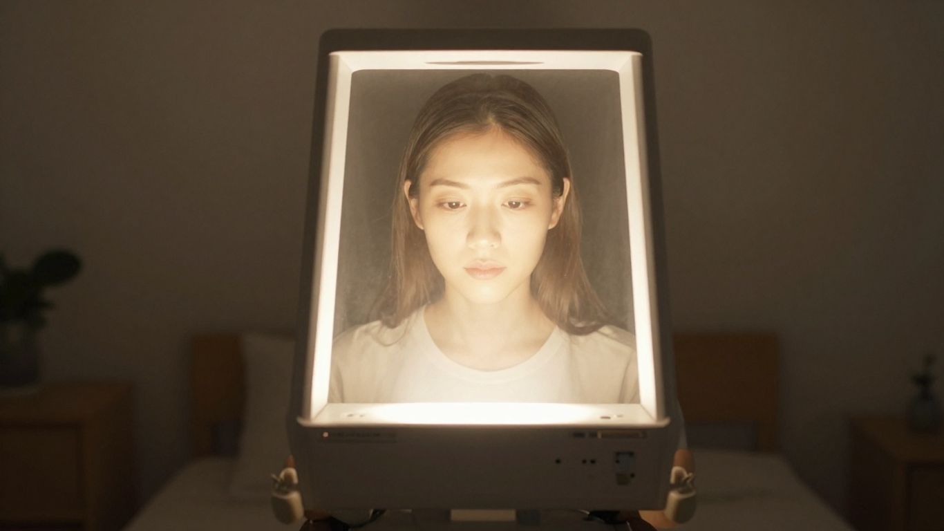 Person nutzt Lichttherapie Lampe für Wohlbefinden