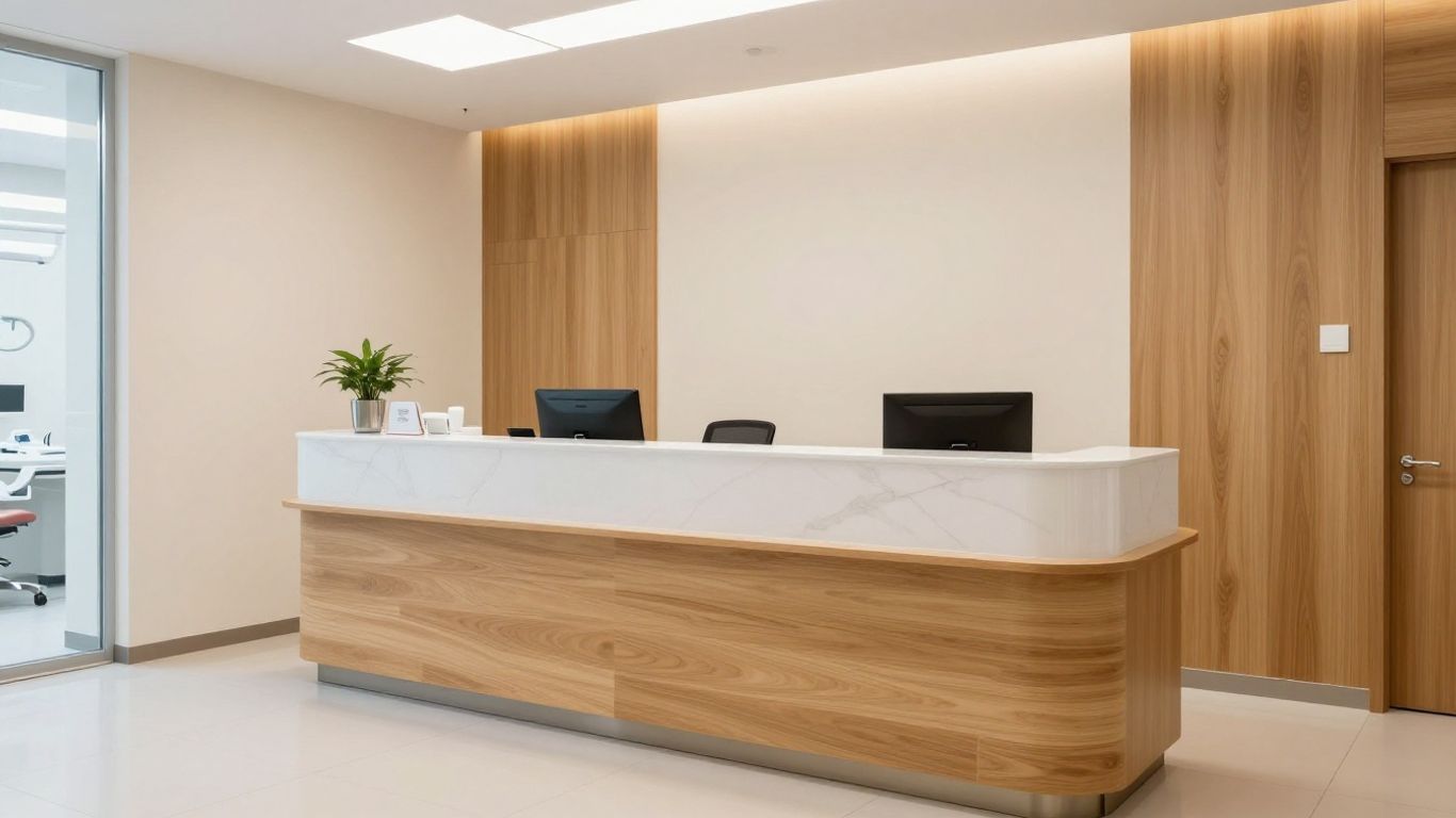 A clean modern dental reception desk
