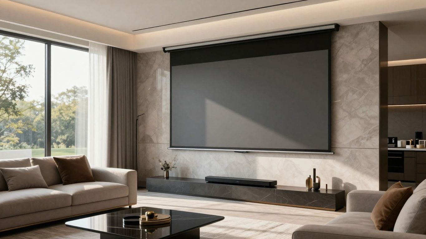 Luxury home interior with motorized window treatments.
