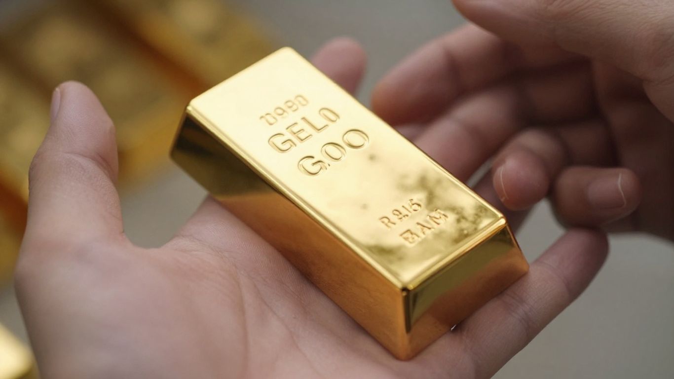 一個人的手拿著一根金條。