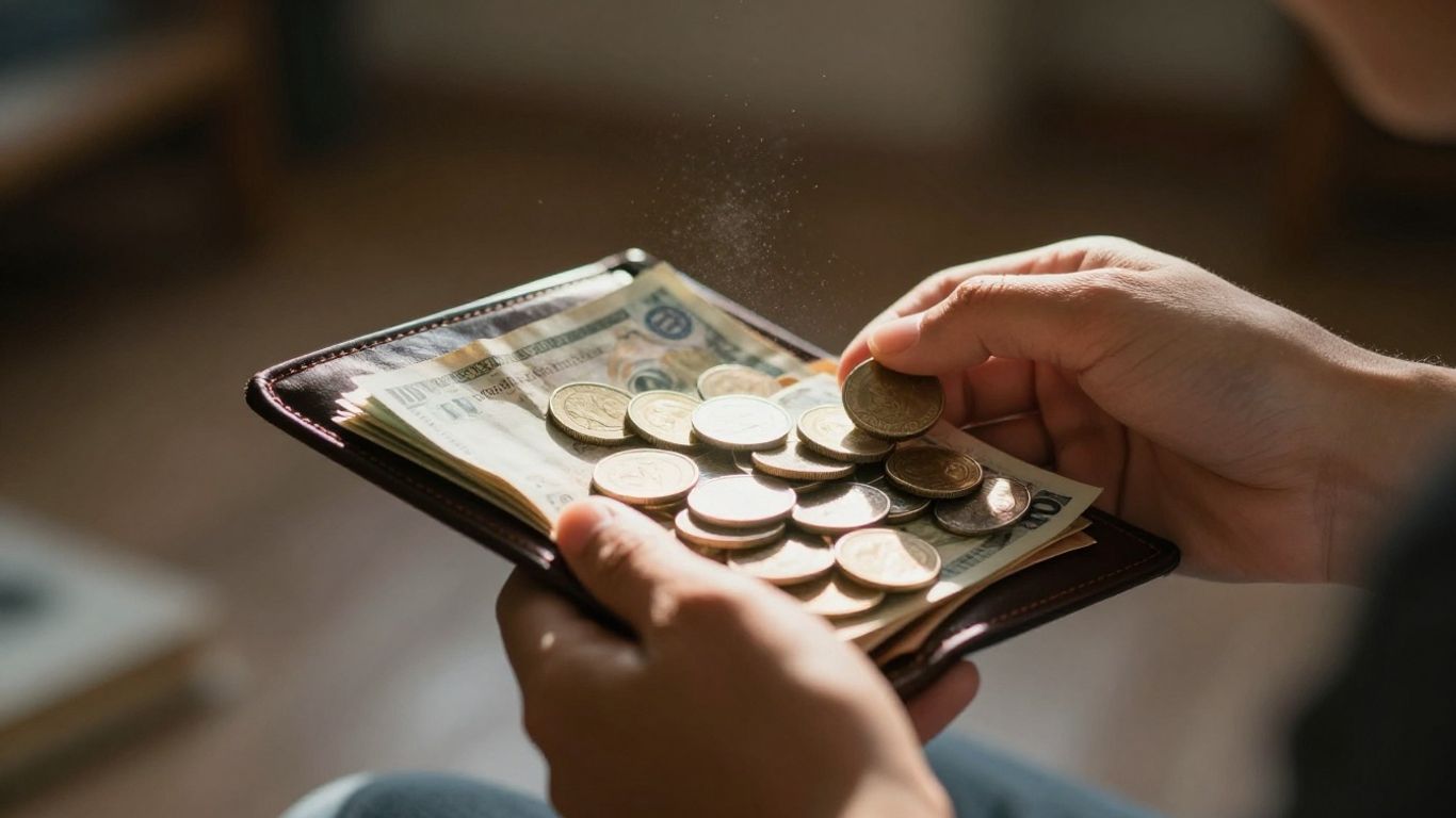 Person considering money, contemplating a spending fast.
