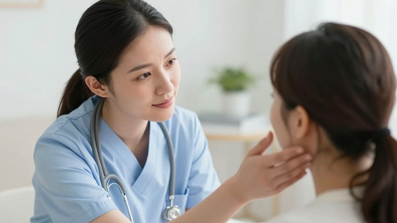 Nurse and patient in a supportive, empathetic conversation.