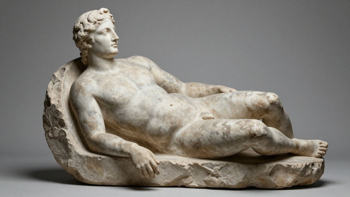 Ancient Italian sculpture with a modern dad bod physique.