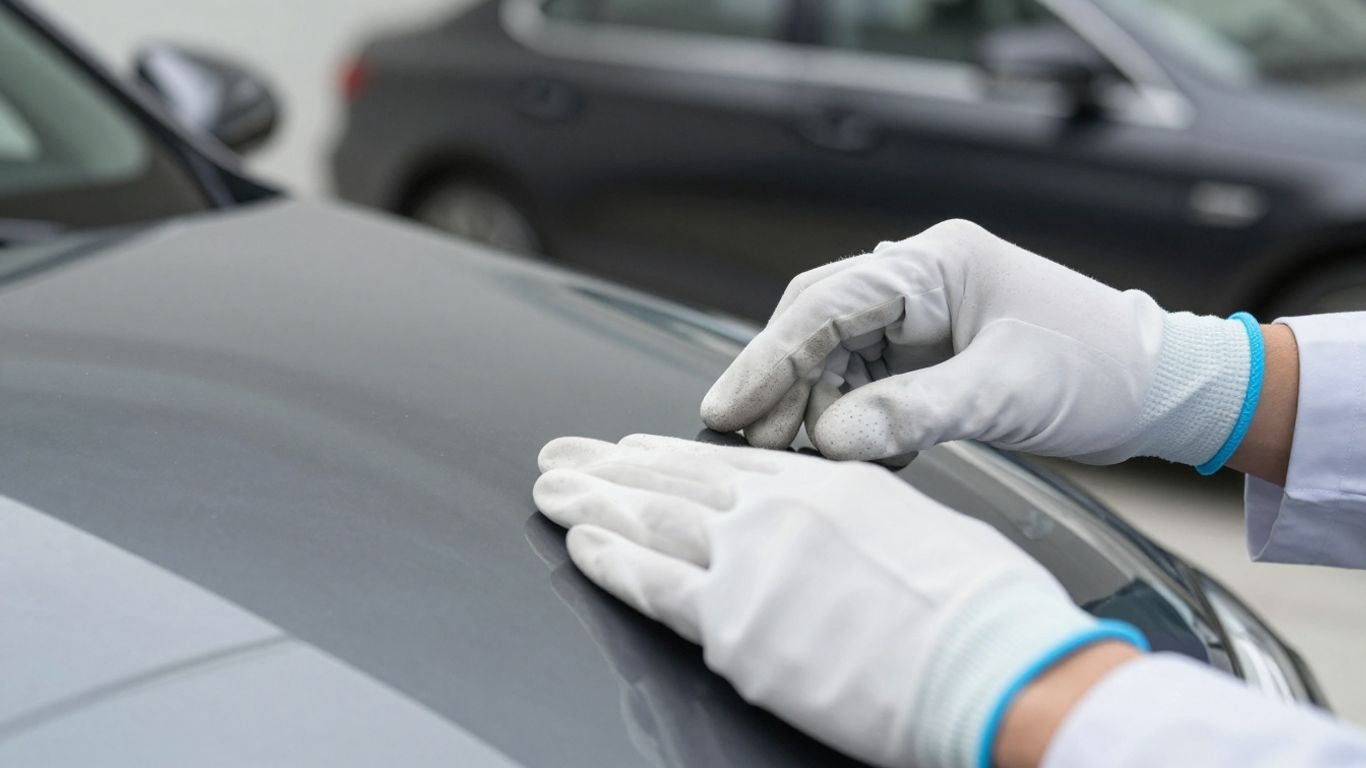 Hände prüfen Autolack, Wiederbeschaffungswert.