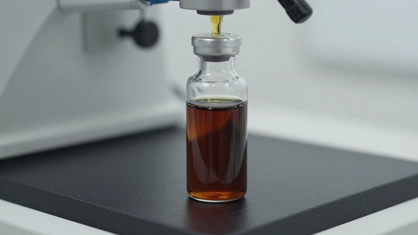 Patchouli oil vial and GCMS machine