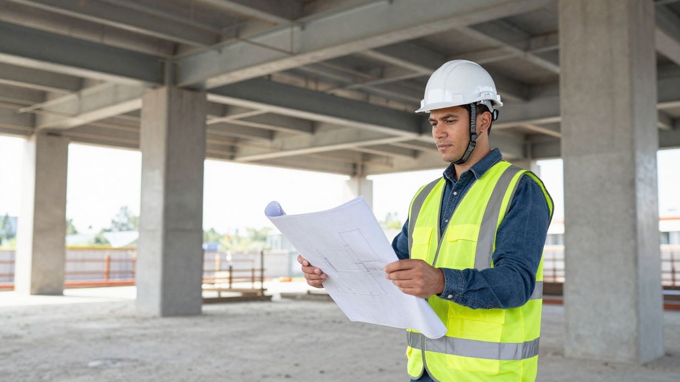 A professional engineer inspecting building structural stability.