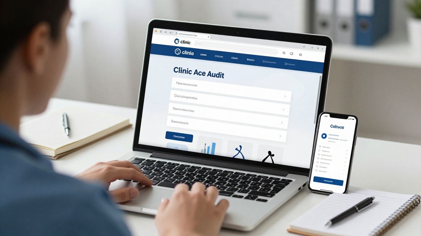Clinic website audit on laptop and mobile screens