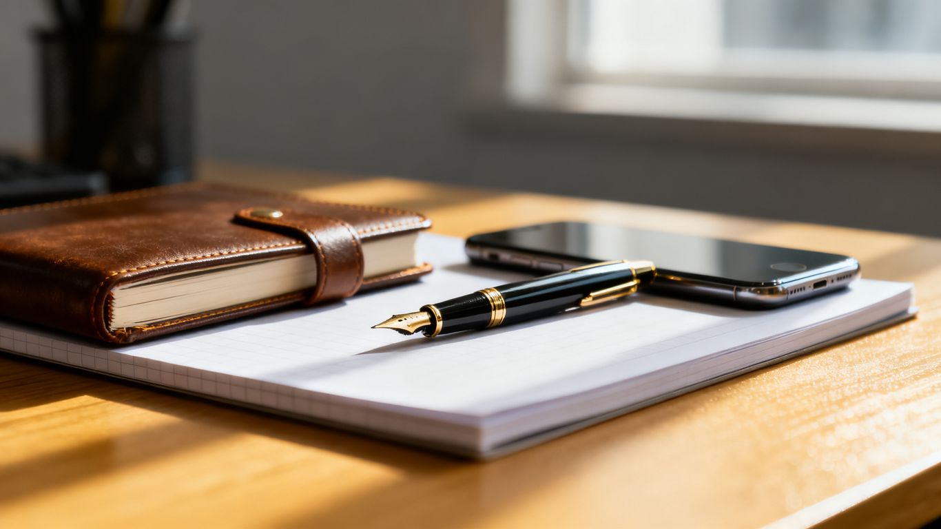 A clean desk with professional office supplies