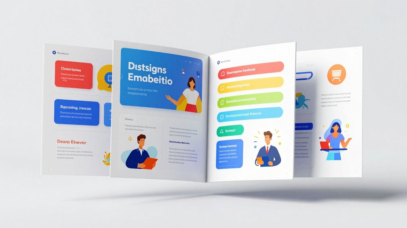 Digital flipbook with colorful graphics and dynamic layouts.