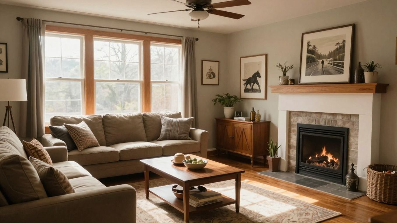 Cozy living room in an Asheville short-term rental.