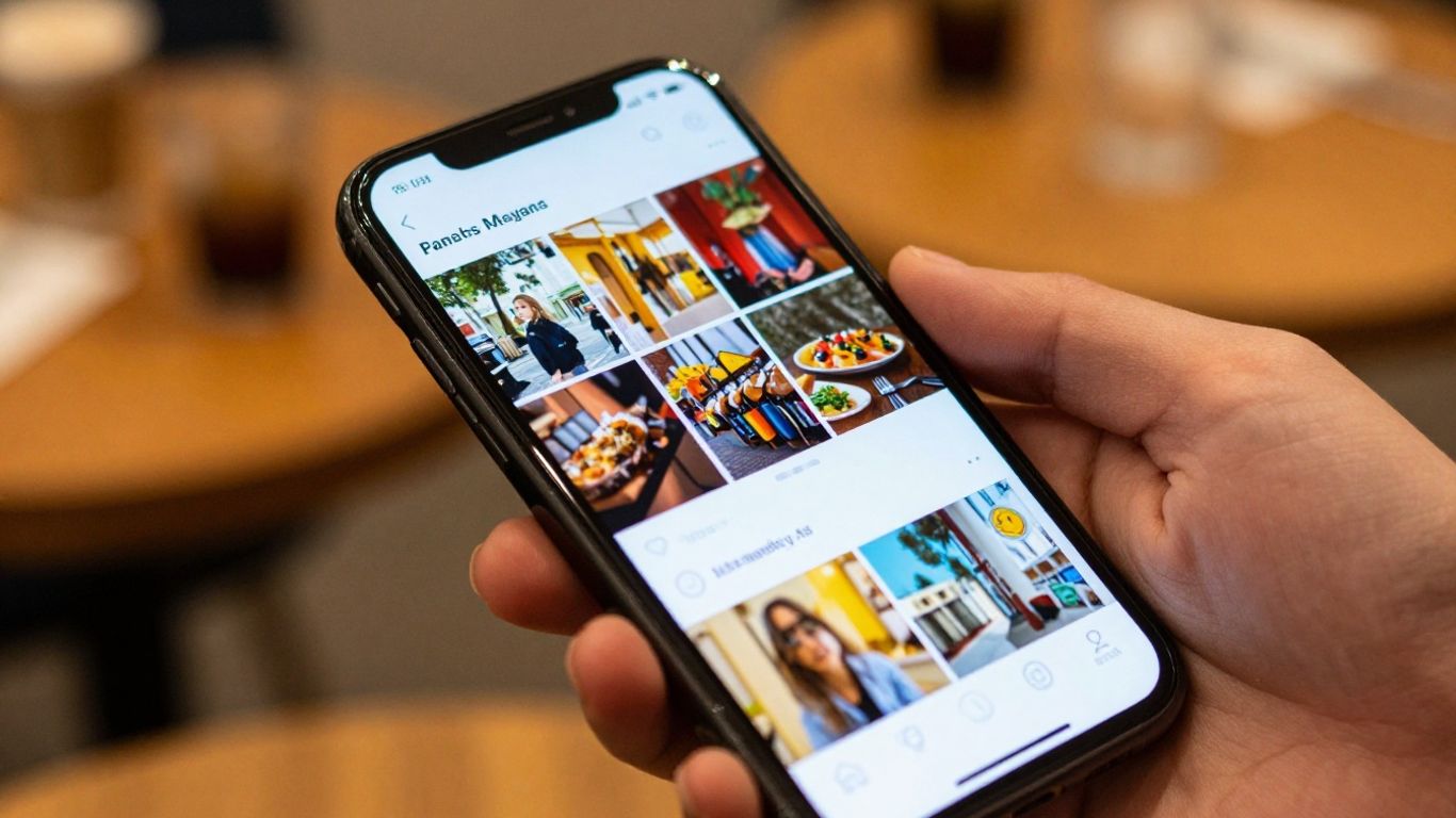 Hands using smartphone for social media marketing
