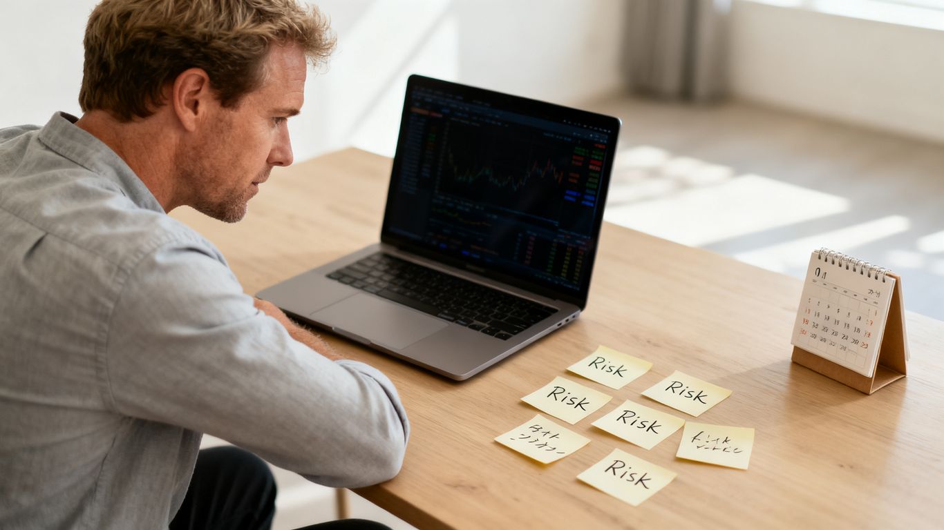 Trader reviewing Japanese index CFD risk details