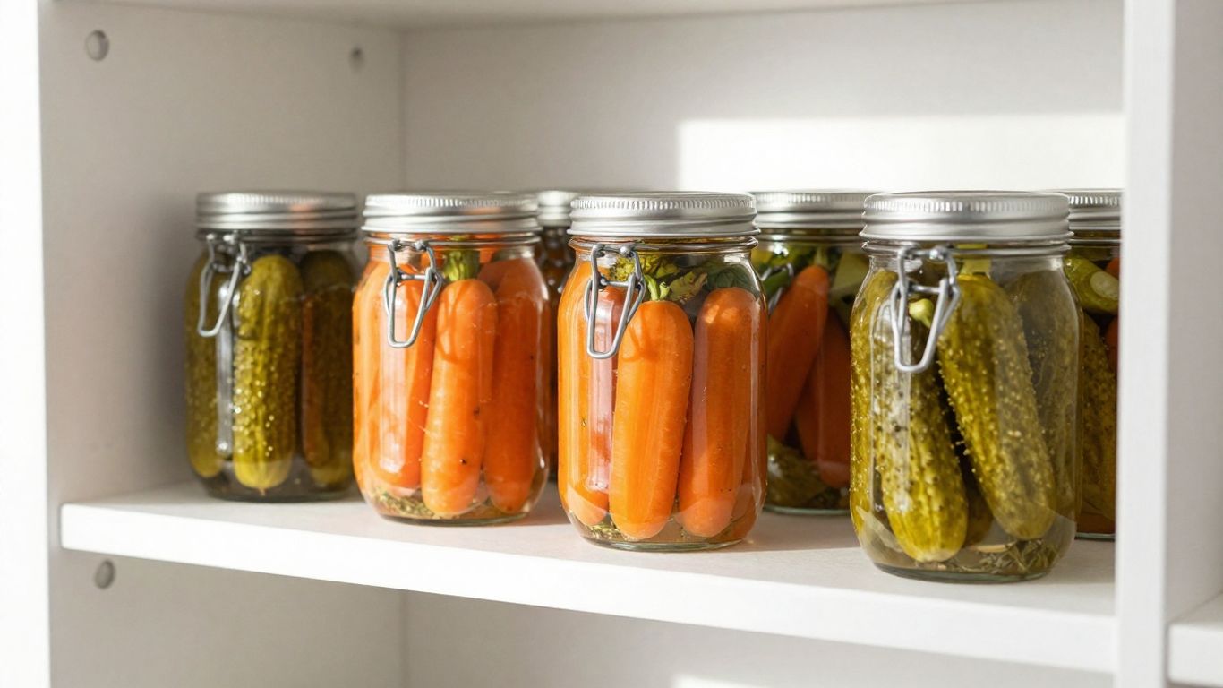 Glass jars filled with preserved produce