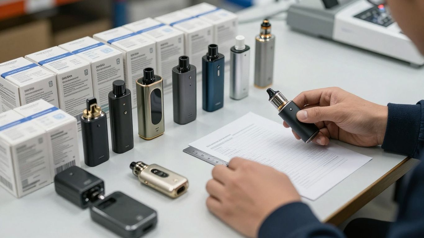 Vape devices and cartons ready for inspection