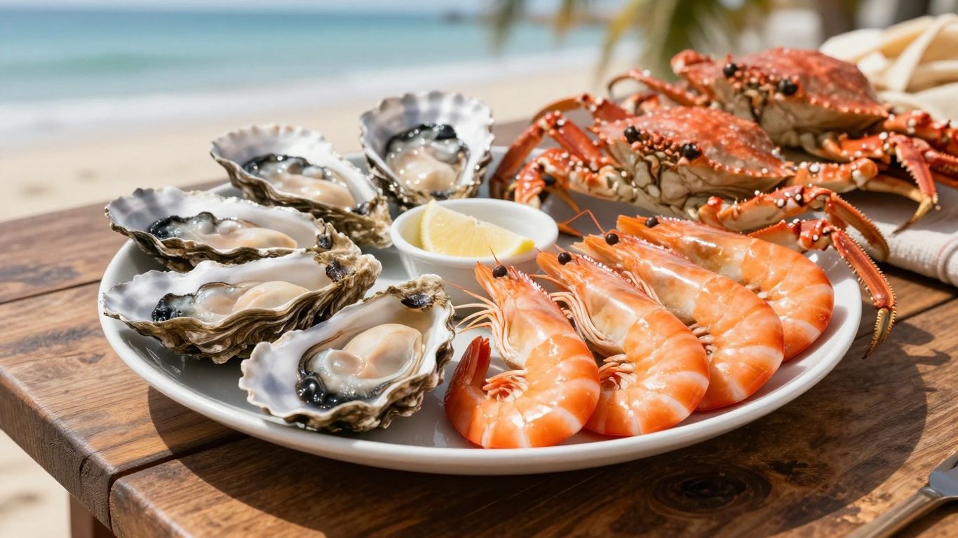 Fresh seafood platter at Mer Et Sable restaurant.