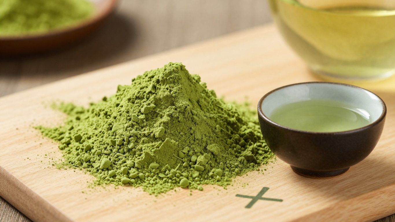 Matcha powder and a kosher symbol.