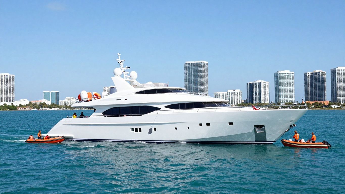 Luxury yacht sinking in Miami waters, rescue operation underway.