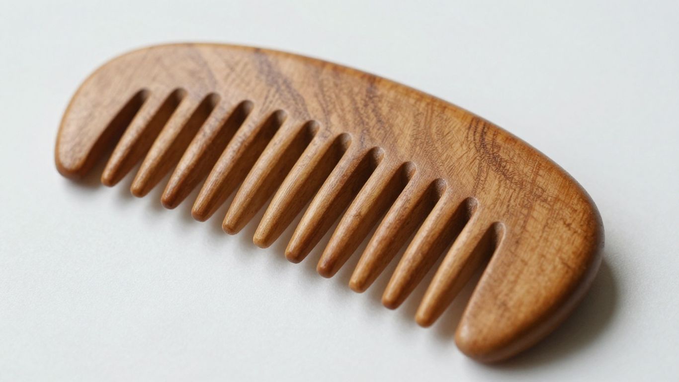 Handcrafted neem wood comb with visible grain.