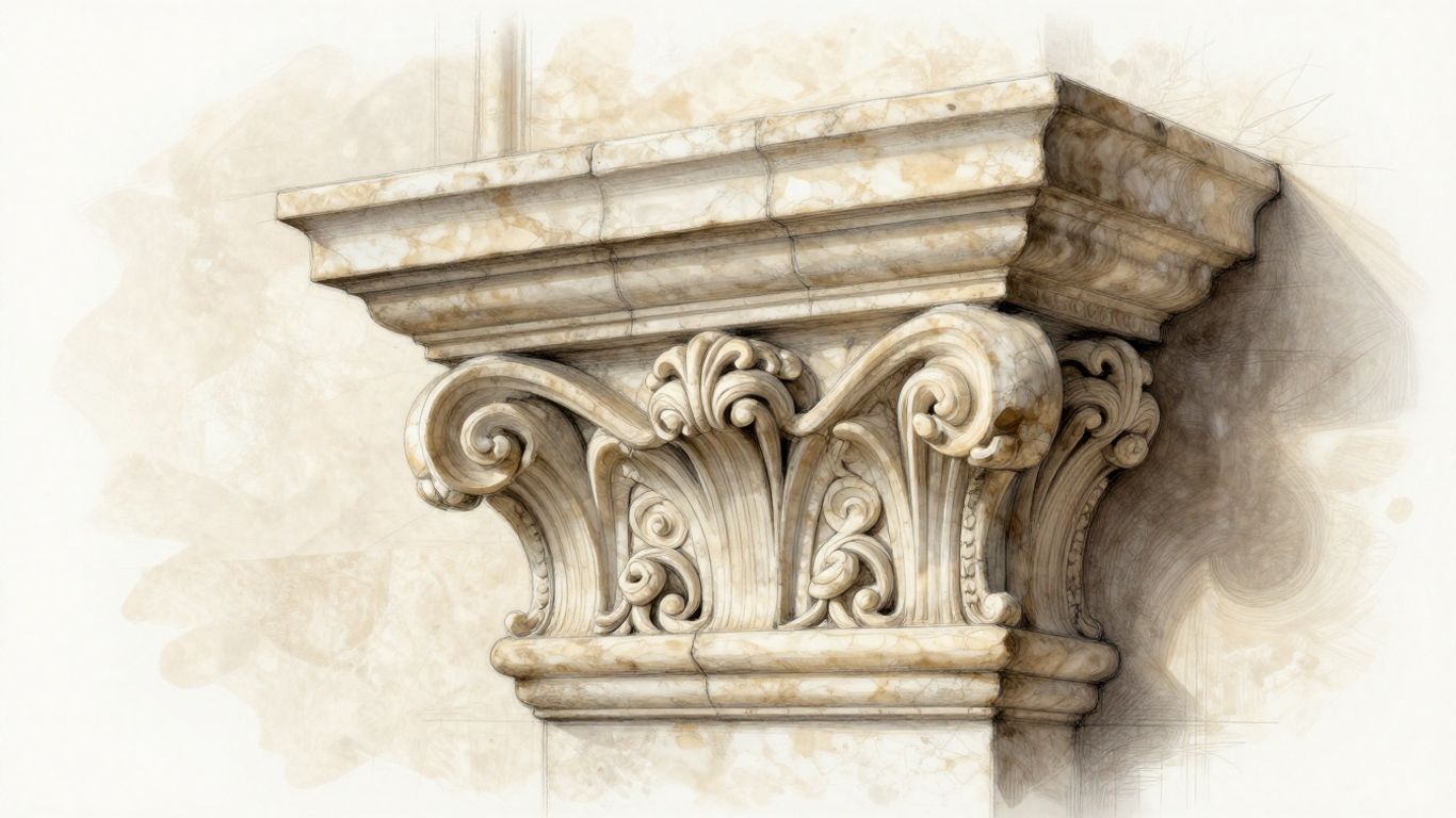 Elegante moldeado de piedra caliza acentuando una esquina de la habitación.