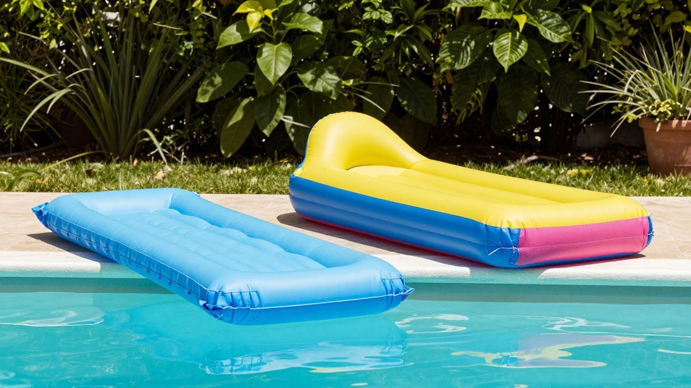 Pool floats made from foam, fabric, and inflatable materials
