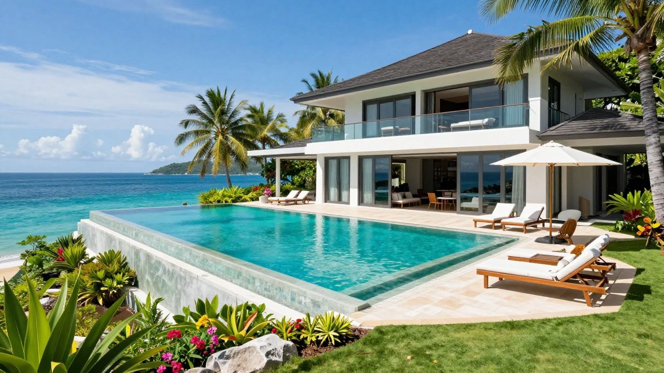 Luxury villa with infinity pool overlooking Phuket's ocean.