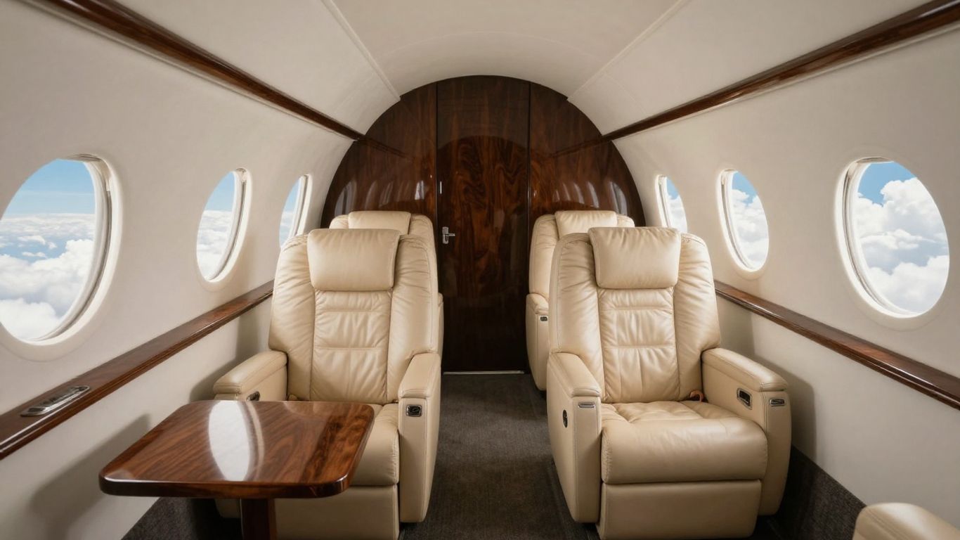 Interior of a luxurious private jet cabin.