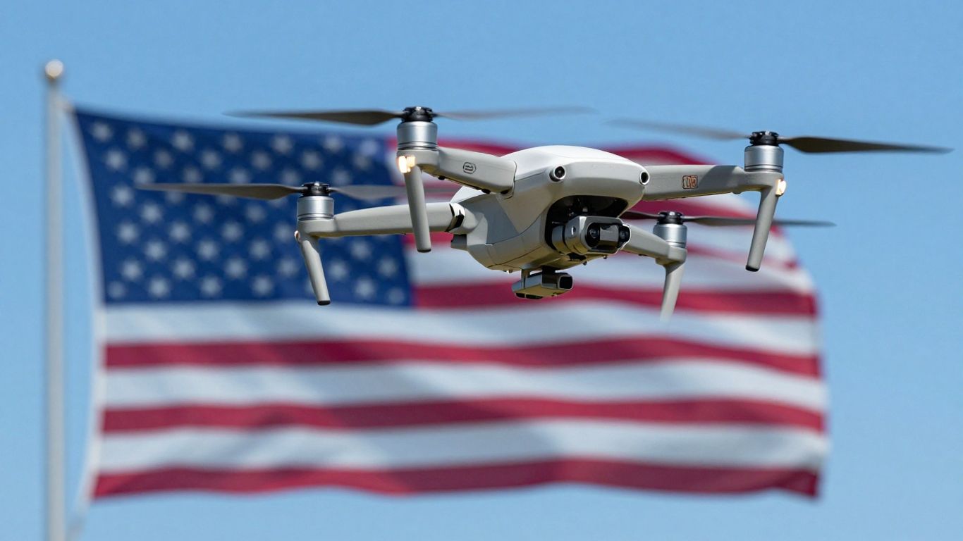 Drone flying in the sky over USA.