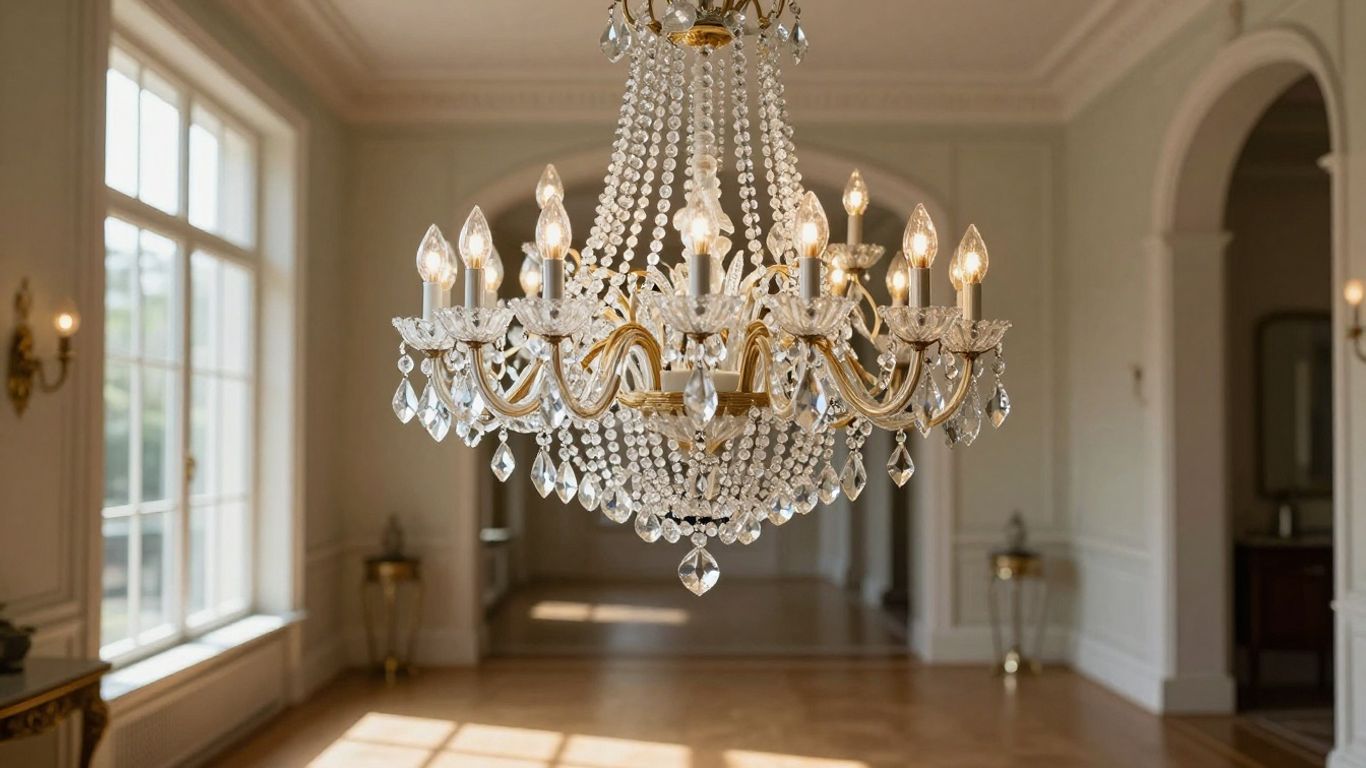 Elegant hallway chandelier with crystal accents.