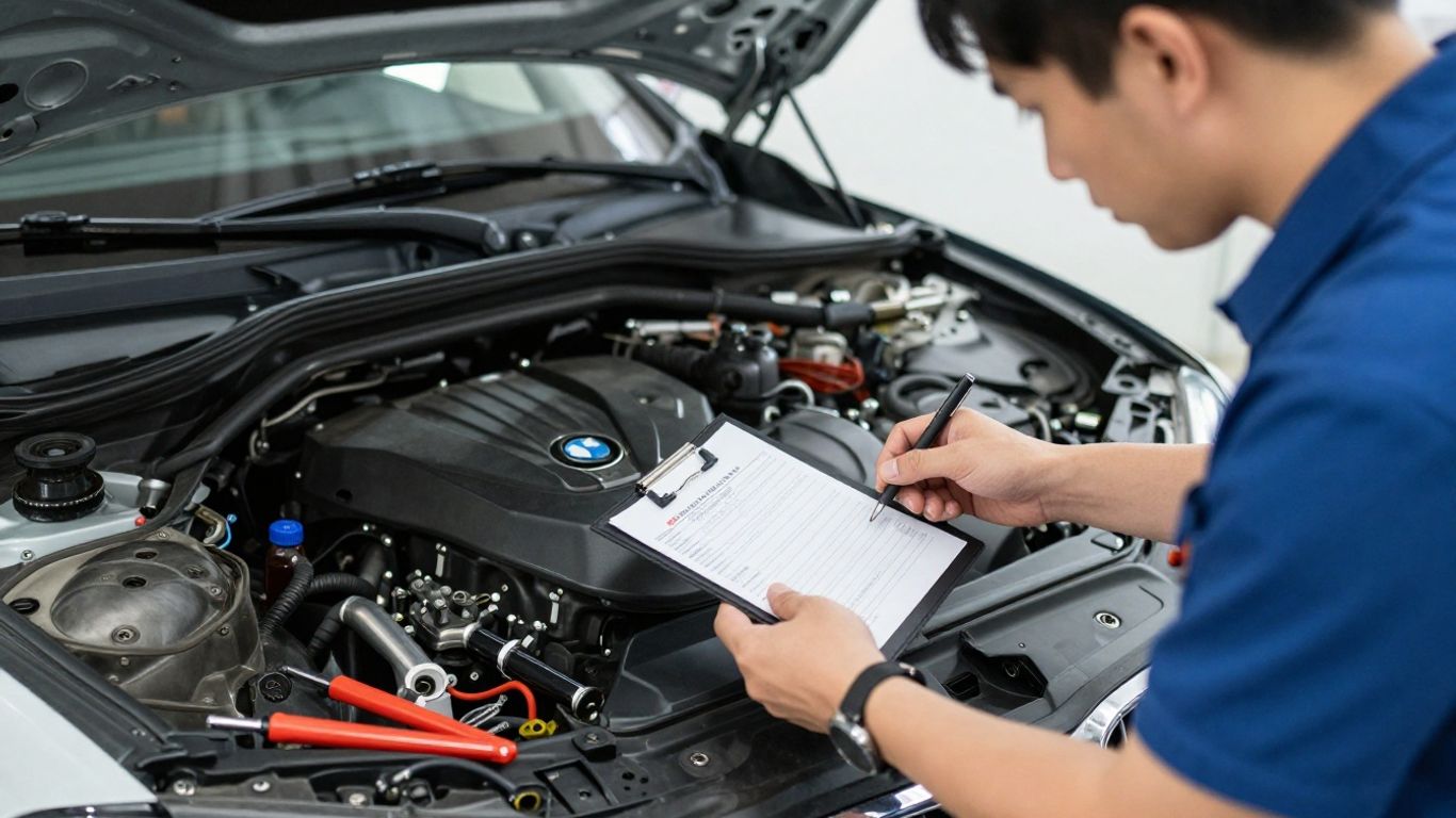 Technician checking BMW part compatibility