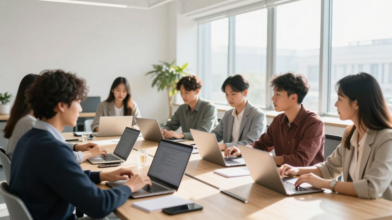 Personas aprendiendo en seminarios gratuitos de contabilidad y ciberseguridad.