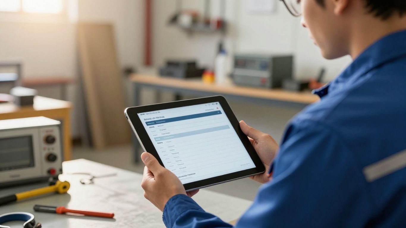 Field service technician using a tablet for estimates.