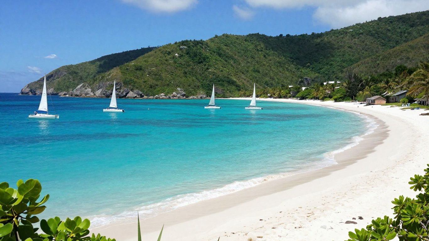 Sailboats anchored in a clear turquoise bay in the British Virgin Islands.