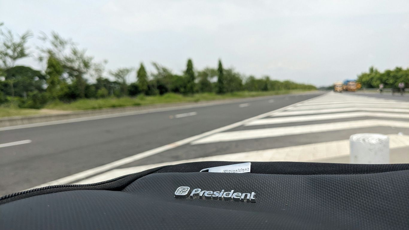 a car driving on a road