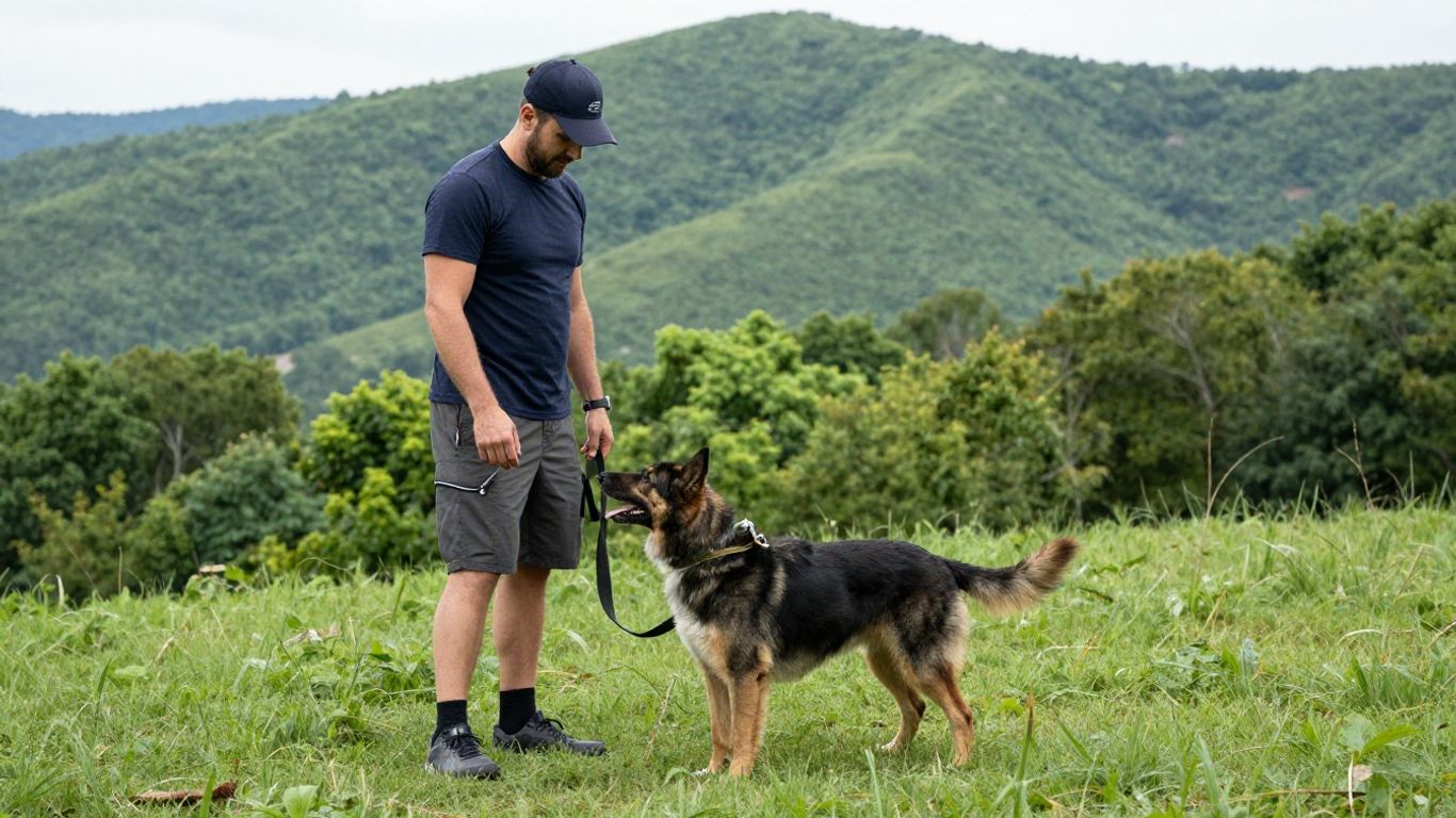 Dog trainer working with a dog outdoors in Tennessee.