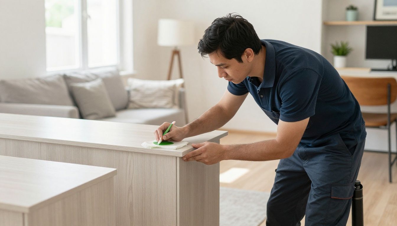 A professional cleaner using eco-friendly supplies to polish fixtures in a suburban home