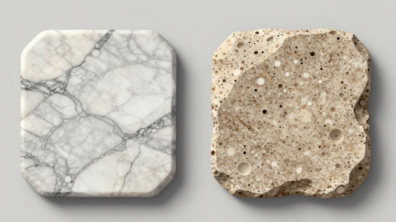 Marble and travertine stone comparison sketch