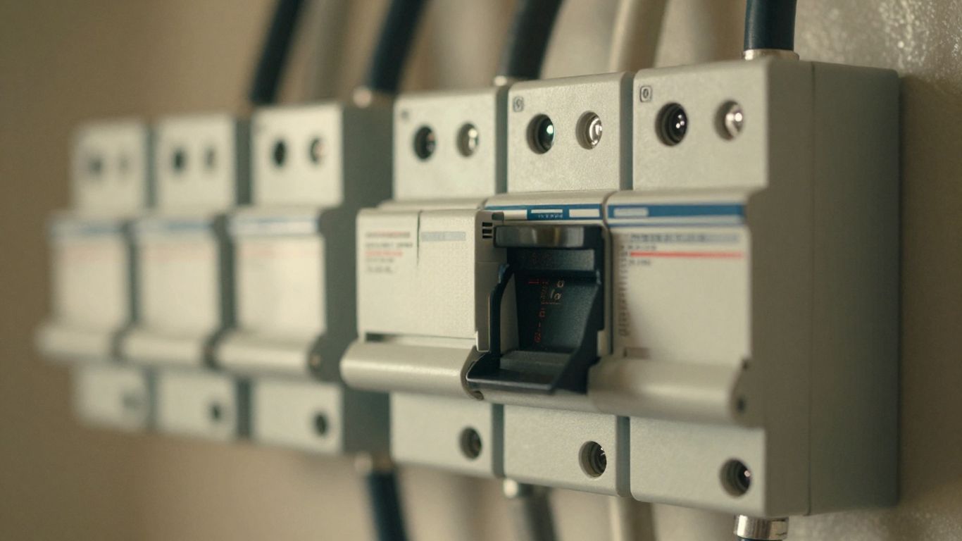 Electrical panel with a tripped circuit breaker.