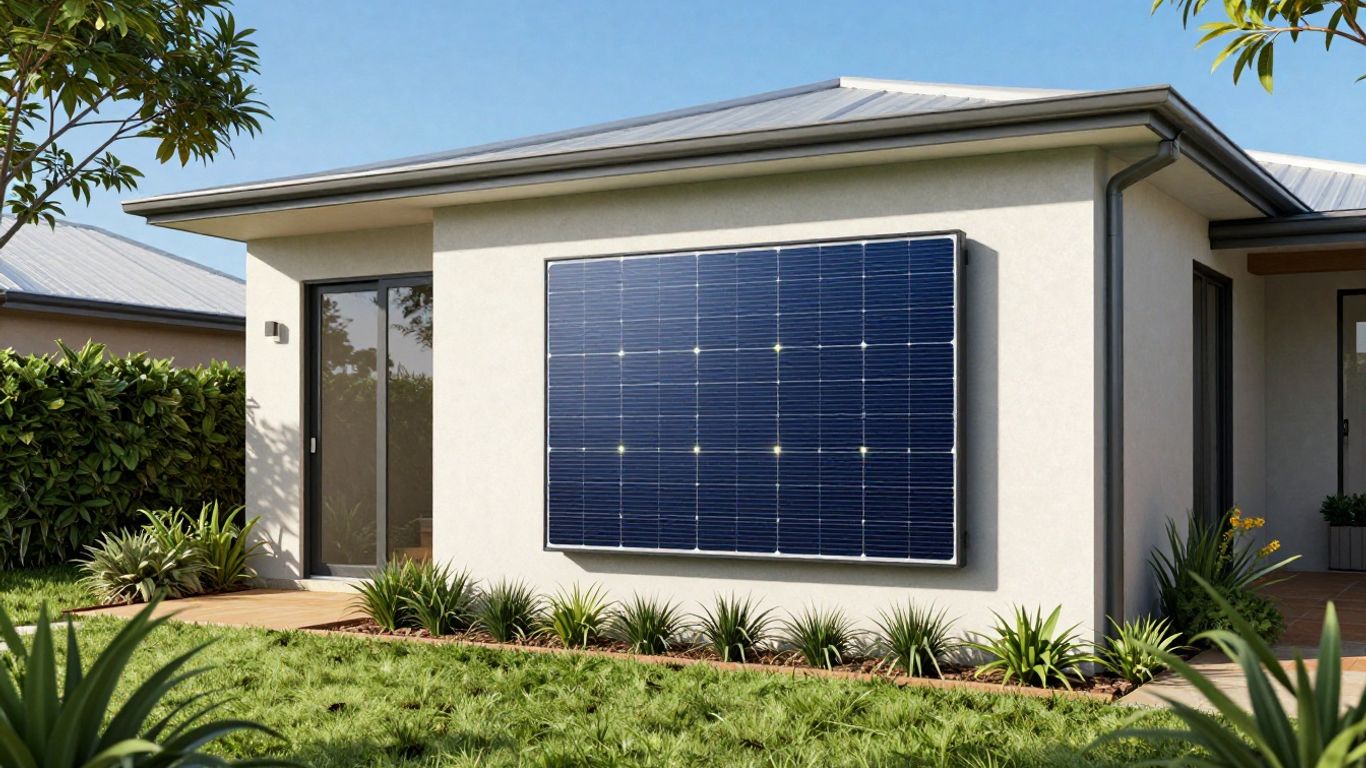 Australian home with solar battery and green garden.
