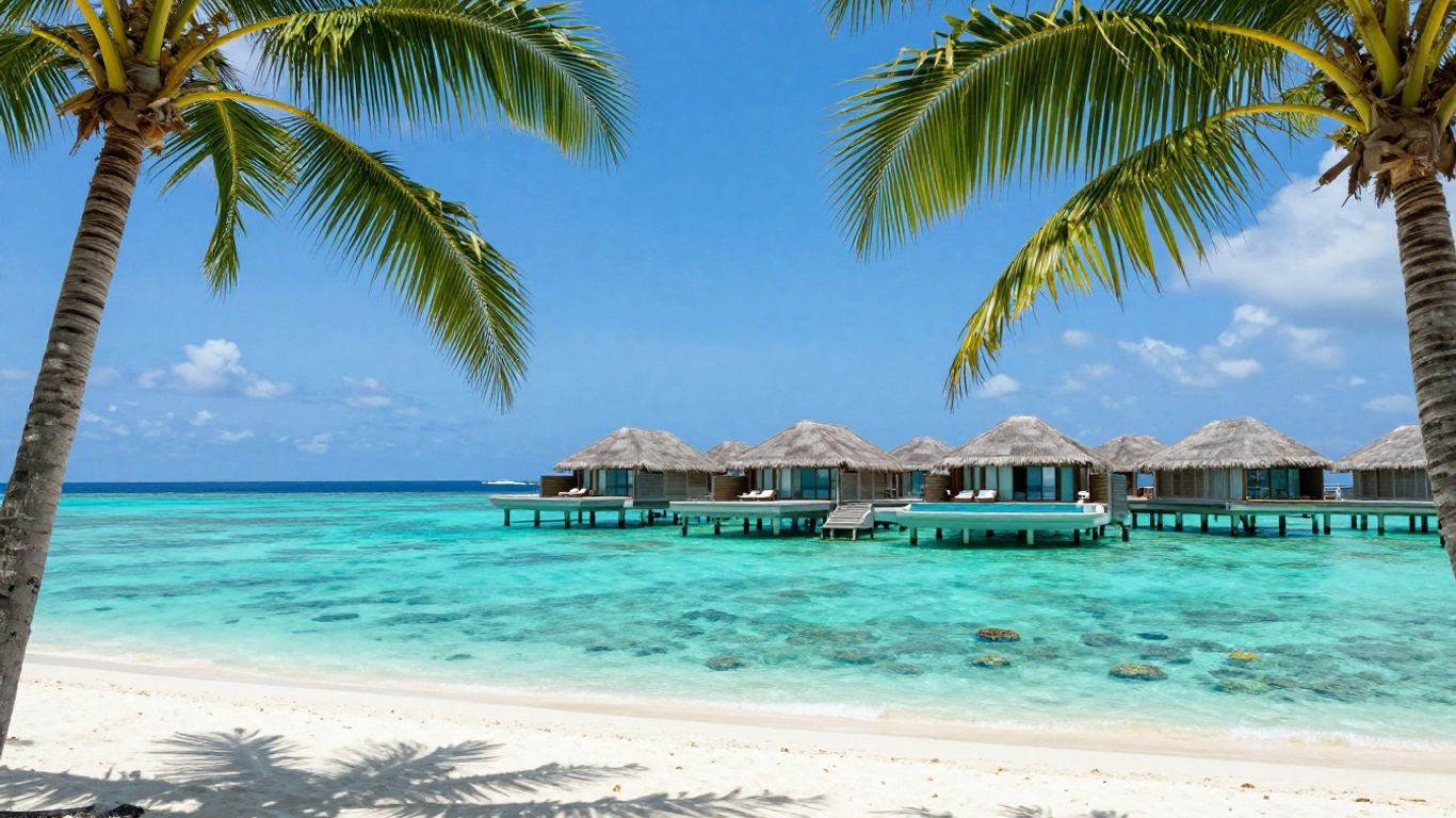 Maldives overwater bungalow with private pool and turquoise lagoon.