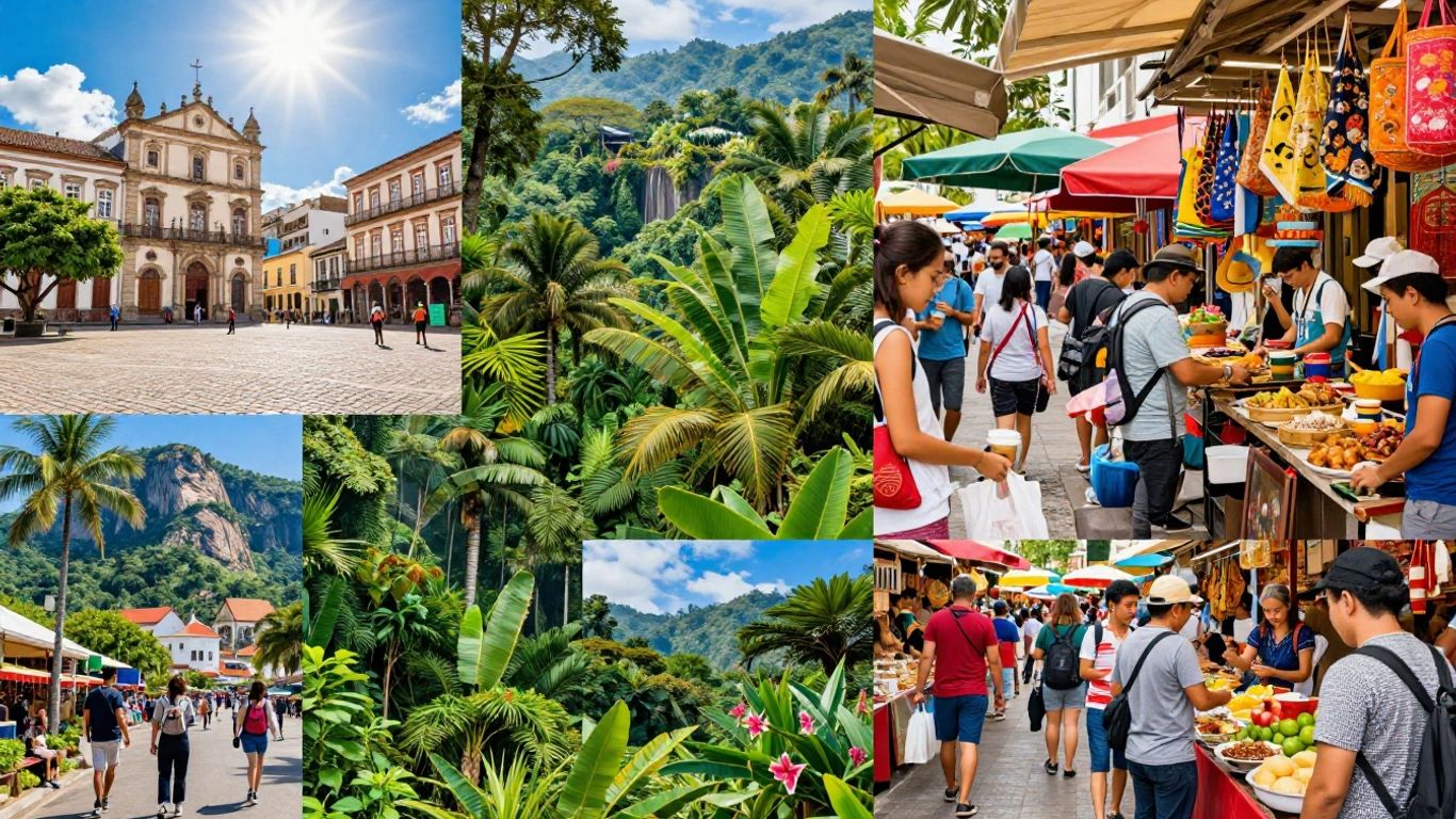 Gate 1 Travel destinations collage with happy travelers.