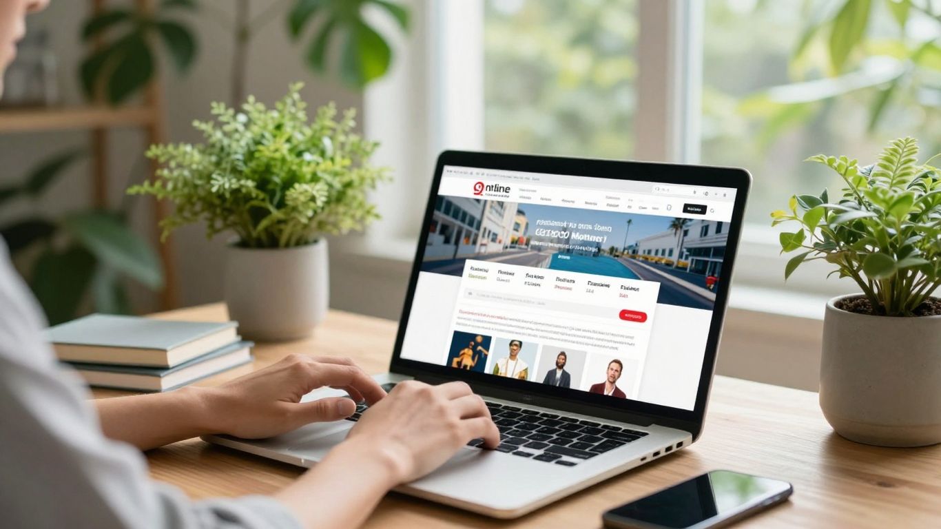 Australian home office with laptop and plants.