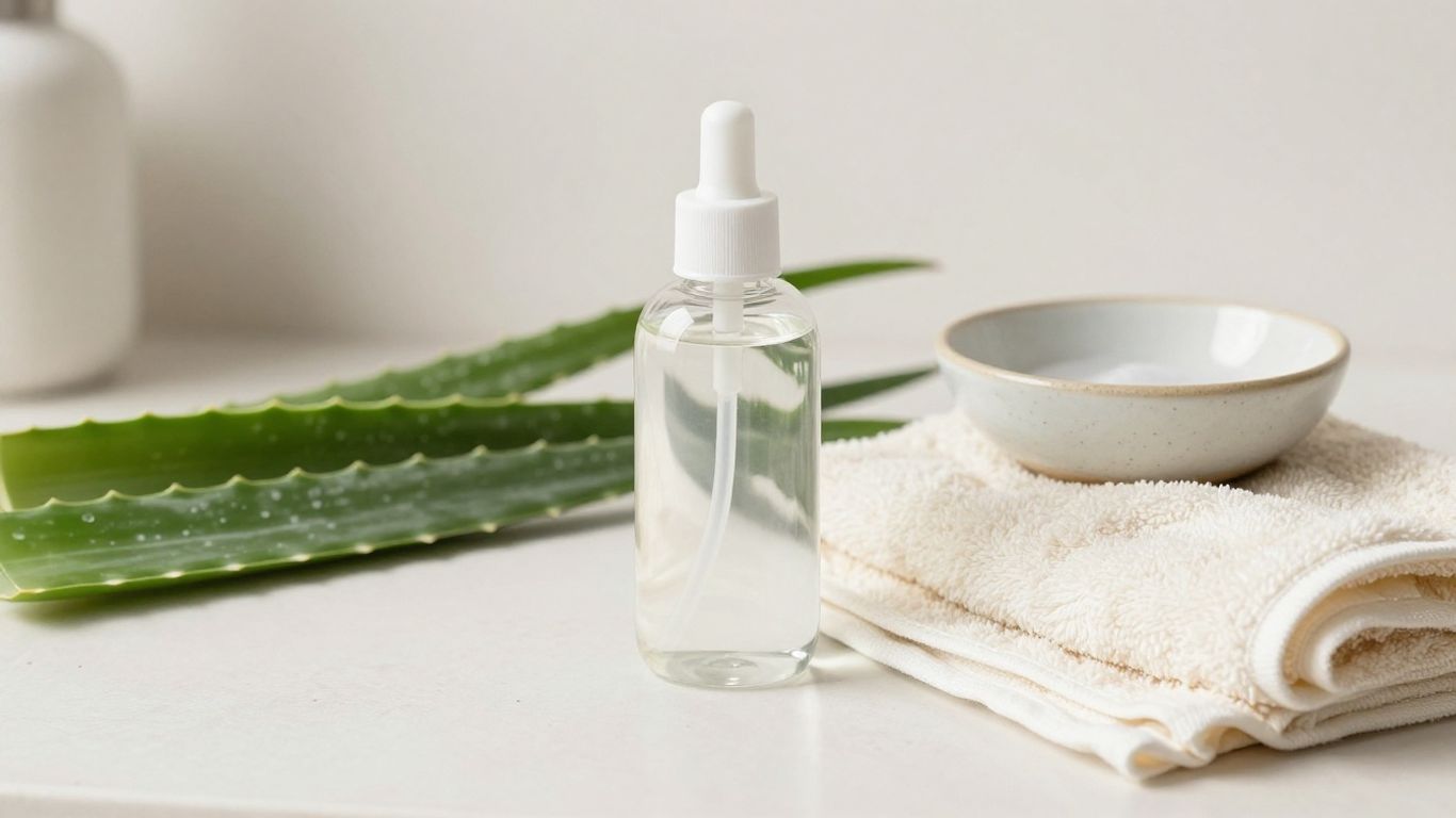 Soft water-based lubricant bottle beside aloe leaves