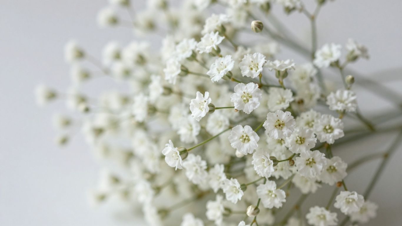 Close-up of delicate white baby's breath flowers.